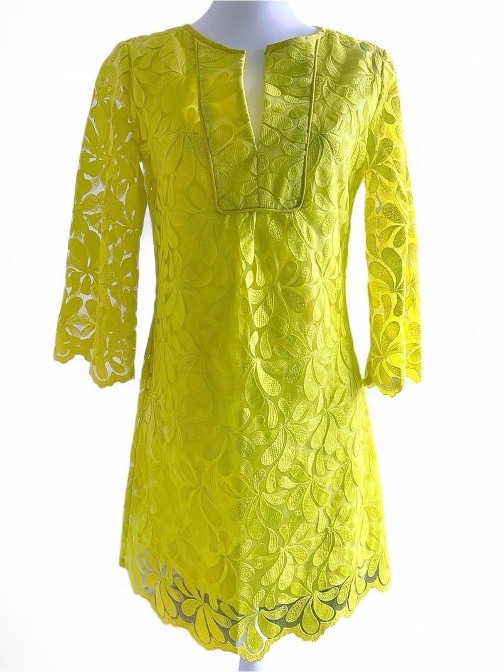 Trina Turk Lime Yellow Lace Tunic Dress - Size 2